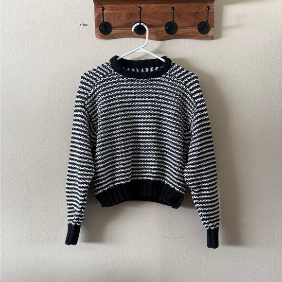 pistola Sweaters - Pistola Black White Striped 100% Cotton Chunky Knit Sweater size XS Minimalist